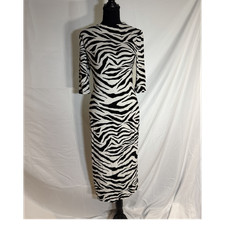 alice + olivia Zebra Print Mesh Sheath Dress Black White Half Sleeve Midi Size 8