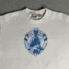 Vtg. 90  s/Y2K Utility Blue Tribal Dragons Double Sided White T-Shirt Medium JNCO