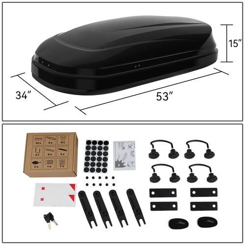 WATERPROOF GLOSSY CAR TOP CARGO CARRIER ROOF MOUNT TRAVEL STORAGE BOX W/ LOCK - Picture 9 of 11