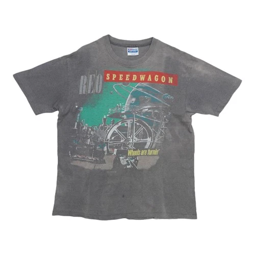REO Speedwagon Wheels Are Turnin Tour Shirt Siz 1980s vintage concert t-shirt, vintage, size L, single stitch, B+ condition