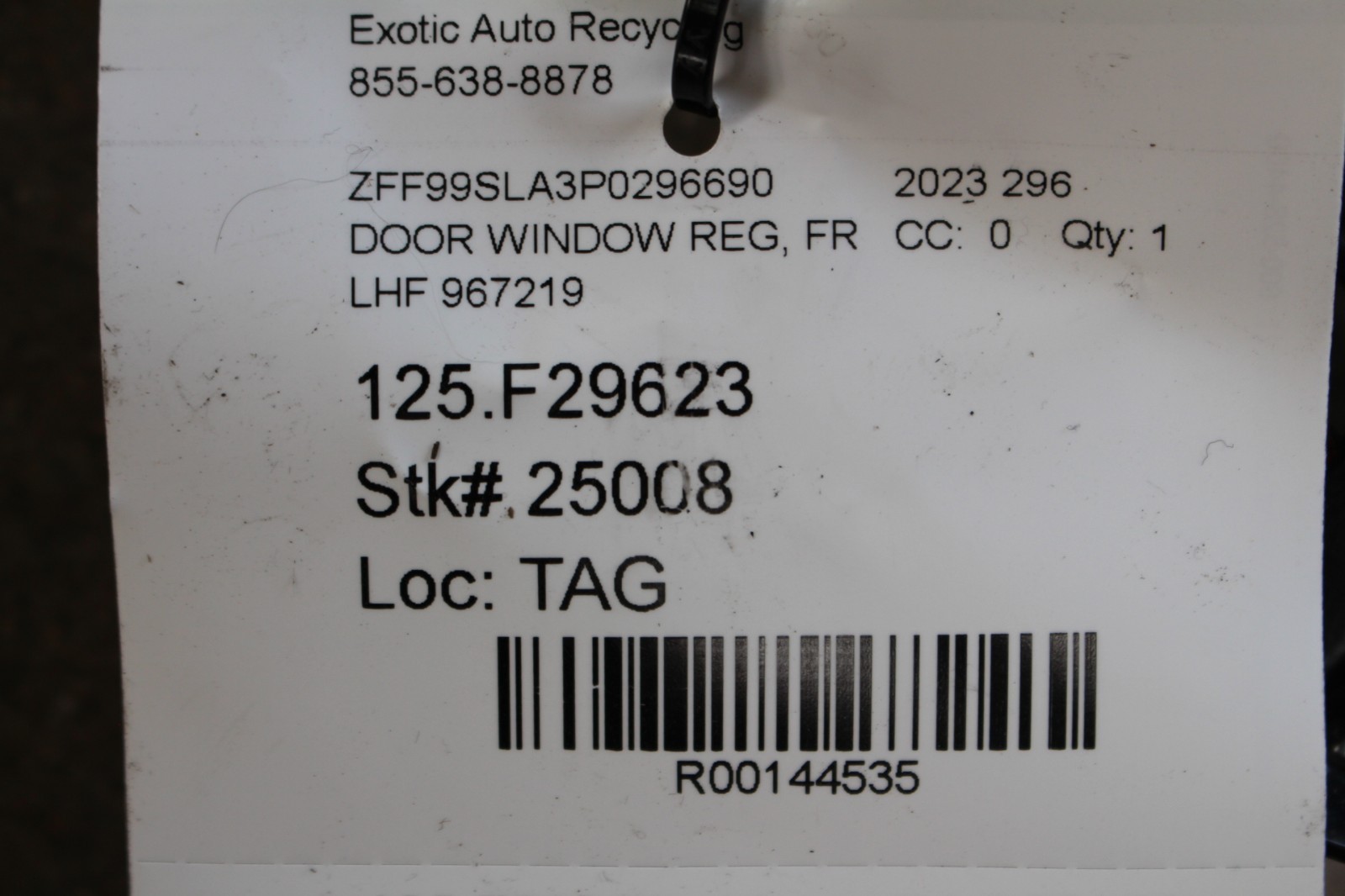 Ferrari 296 GTB, LH, Left, Front Door Window Regulator, Used, P/N 967219