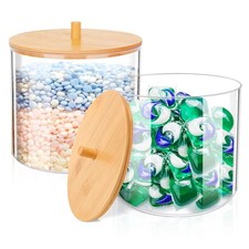1 1 Large-Capacity Laundry Pods Container with Bamboo Lid, Clear Acrylic Powd...
