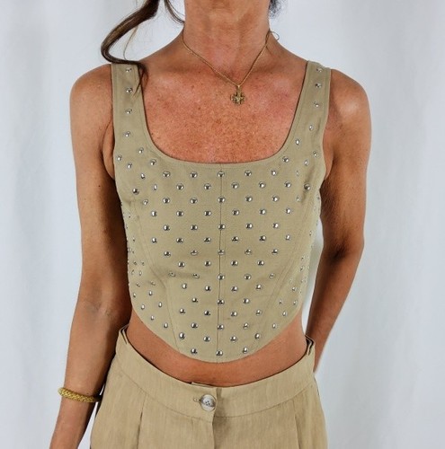 MARELLA MAXMARA TOP CROP SAGOMATO TG 42 DESERT CON BORCHIE ARGENTO - Foto 2 di 7
