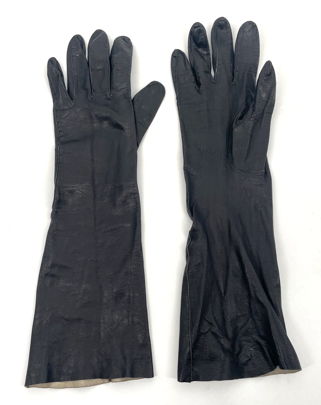 Genuine 100% Leather gloves 14" Long Black size 7.5 unlined Formal Opera Matinee