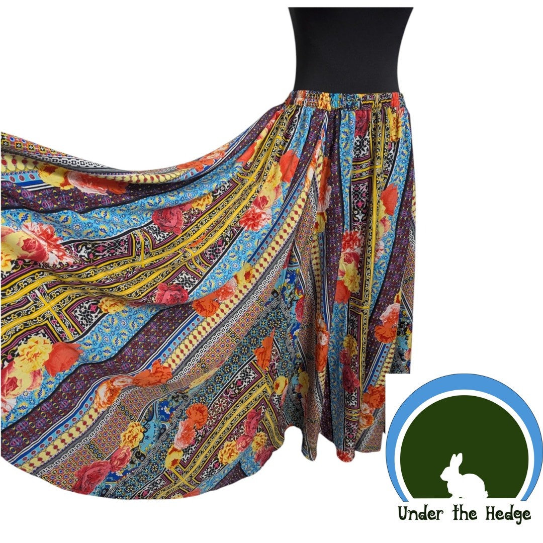 Magic Multi Patchwork Maxi Flare Skirt Fits Large… - image 1