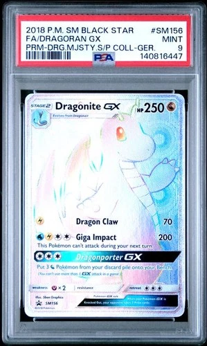 PSA 9 MINT Dragonite GX Dragon Majesty Promo Full Art Holo 2018 Pokemon SM156