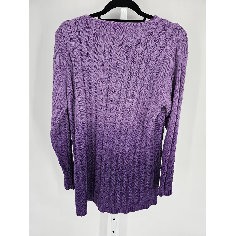 Suéter Newport News para mujer talla L tejido con cable púrpura ombre mezcla de algodón Foto 4 de 4