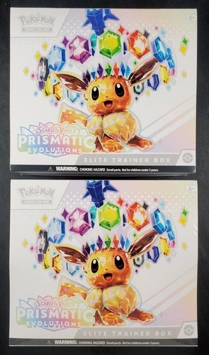 2x Pokemon TCG Prismatic Evolutions Factory Sealed ETB Elite Trainer Box LOT!