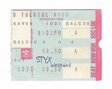 Styx & Prism 10/31/77 Buffalo NY Shea's Theatre Ticket Stub