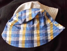  NEW TU 3-6 months 44cm Kids polycotton sunhat 2 pk check pattern/grey UPF50 