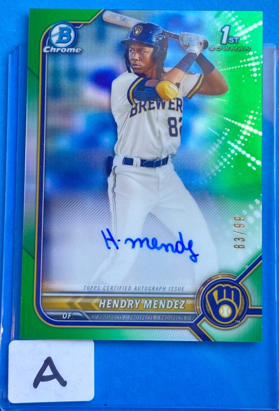 HENDRY MENDEZ 2022 1st Bowman Chrome Green Refractor Auto Prospect /99 CPA-HM A
