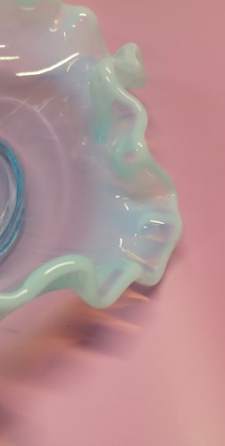 Vintage Fenton Paar aquablau opaleszierend gerüschtes Glas Geschirr/Aschenbecher Sammlerstück - Bild 4 von 10