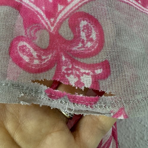 Y2K INC Mesh Blouse Top L Paisley Drop Waist Fairy Grunge Pink Gray Embellished - Picture 5 of 7
