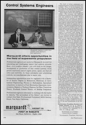 1957 Marquardt Aircraft Co. Van Nuys CA Photo Control Systems Engineers Print Ad