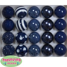 20mm Assorted Style Navy Blue Acrylic Bubblegum Beads Lot 20 pc. Chunky Gumball