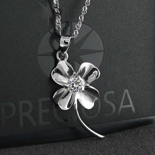 Fashion Women Necklace Crystal Retro 3D Lucky Flowers Clover Style Pendant 1304 - Picture 2 of 3