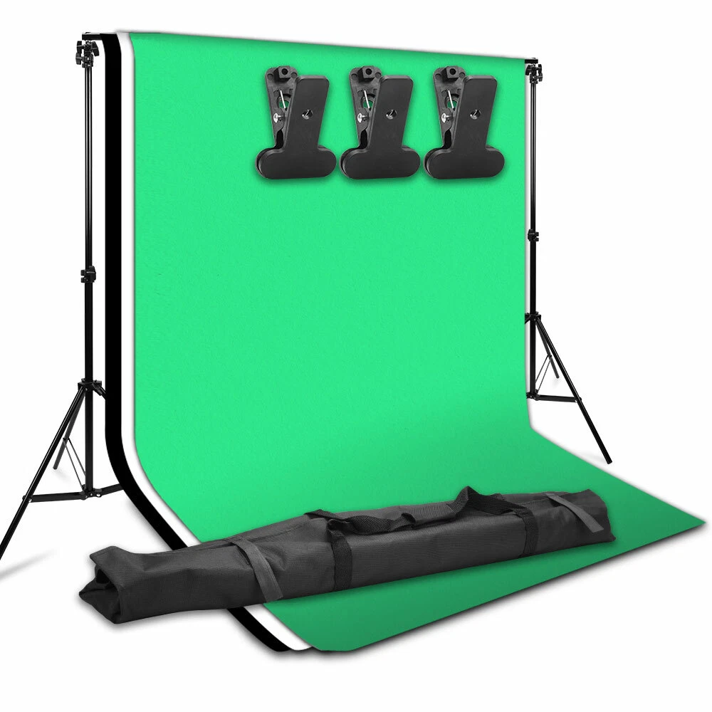 Photo Studio Background Support Stand Kit Black White Green Screen Backdrop Set