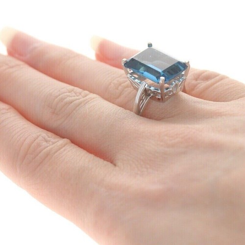 10.15 Ct London Blue Topaz Solitaire Ring 925 Solid Sterling Silver - Picture 5 of 8