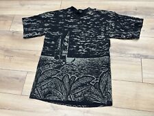 VTG 80s Hobie Patterned Surfing Style Beach Shirt Black ALL Over Print USA Sz M