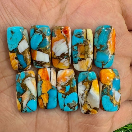 Lote al por mayor de piedras preciosas sueltas cabujón rectangular turquesa cobre ostra - Imagen 2 de 6