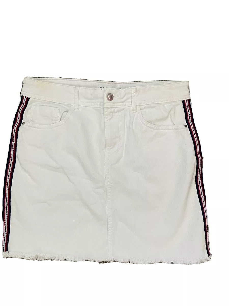 White denim skirt clearance with red stripe