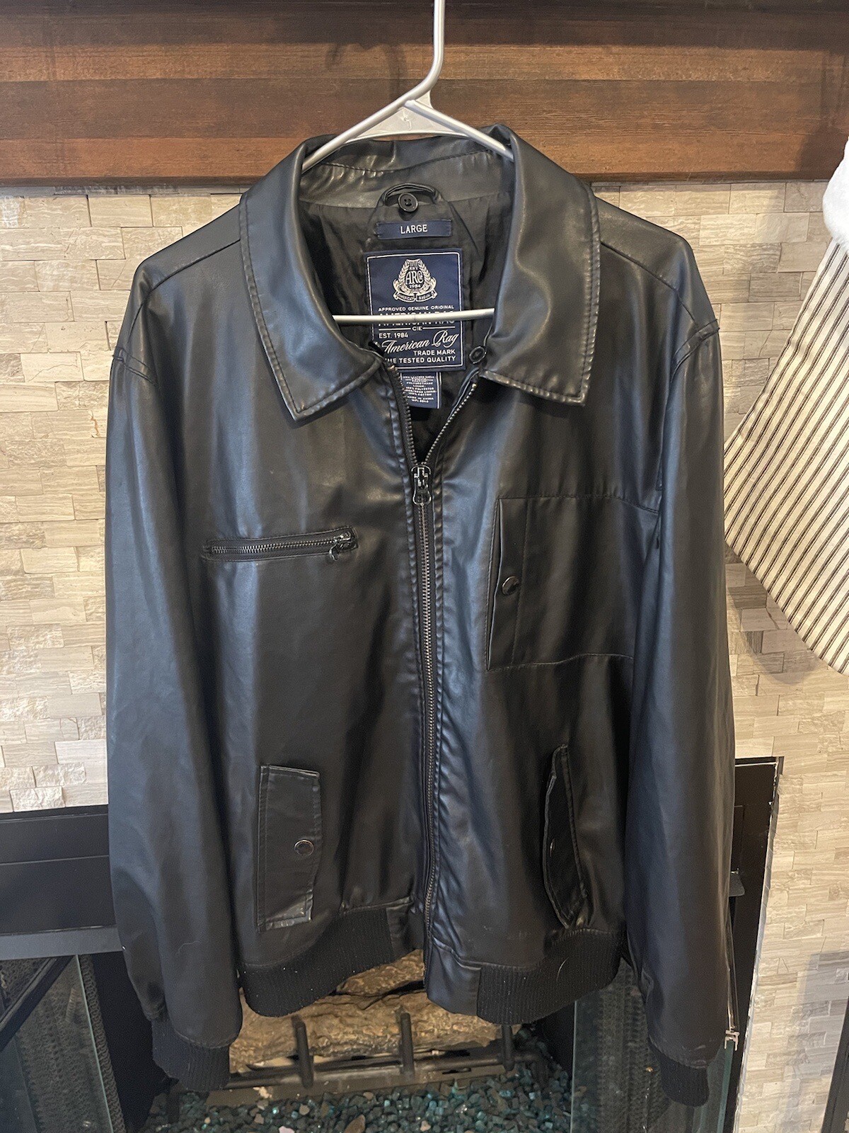 American rag Faux Leather Flight Jacket SZ LG Black eBay