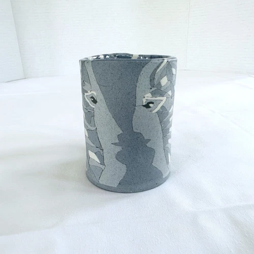 VTG Siegele & Haley Buzzard Mountain Pottery Nerikomi 2 Faces Mug Signed 1992