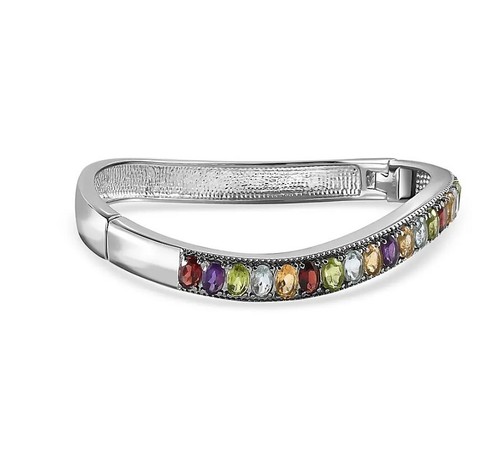 Multi Gemstone Bracelet in Stainless Steel Garnet Topaz Peridot Citrine Amethyst - Picture 4 of 6