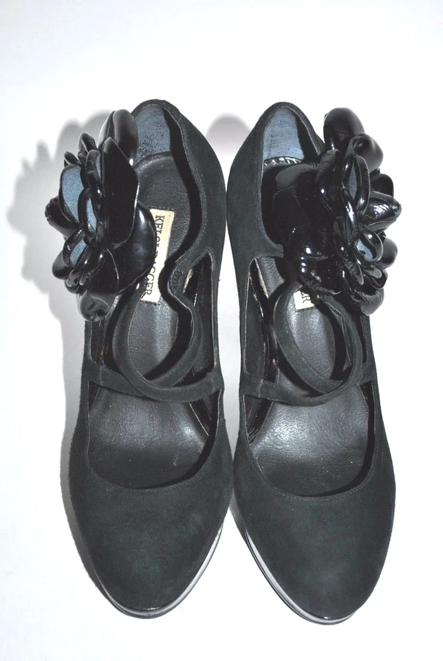 KELSI DAGGER TACONES DE AGUJA DE GAMUZA Y CHAROL NEGRO CON TOBILLO ROSA 6  Foto 3 de 4