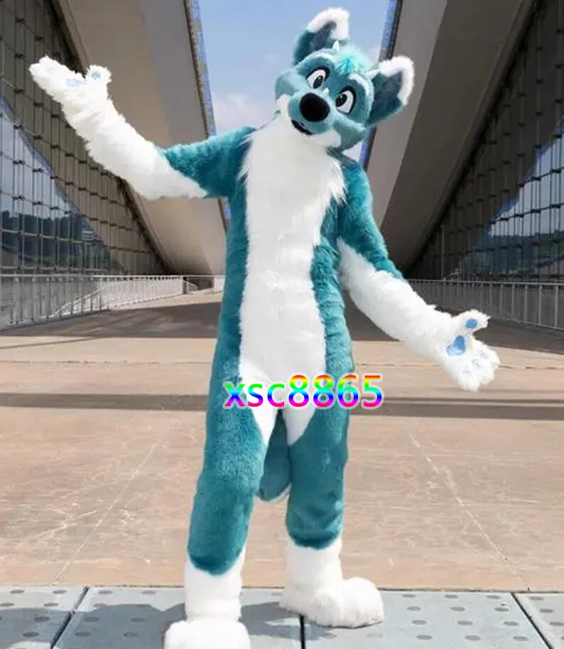 Long Fur Husky Dog Fox Mascot Costume Fursuit Halloween Suit