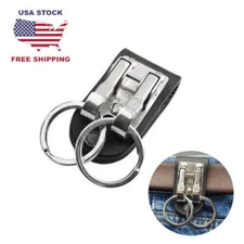 Leather Dual Detachable Quickdraw Belt Clip Double Key Ring Holder Quick Release