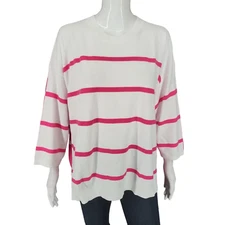 Attitudes by Renee Intarsia Stripe Sweater X-Large Sz Pink White Modern Top