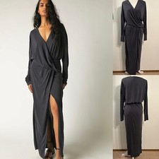 NWOT Free People Black Riley Cupra Faux Wrap Maxi Dress Wm Sm Modal Blend