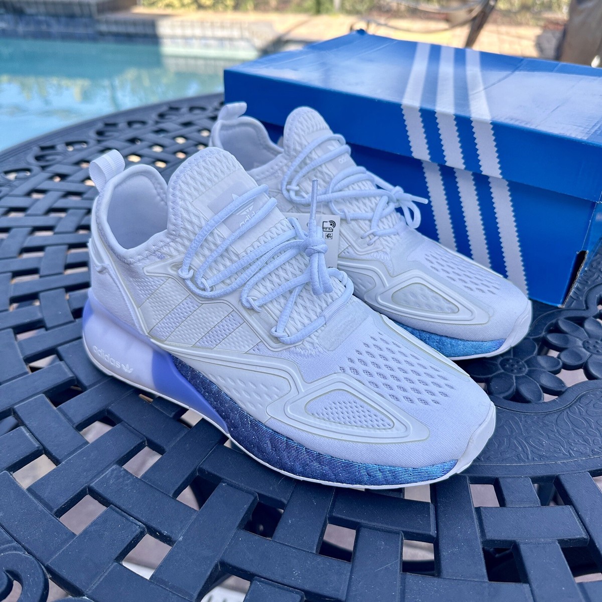 Adidas ZX 2K Boost White Boost Blue Violet Men's Athletic Adidas ZX 2K Boost White Boost Blue Violet Men's Athletic