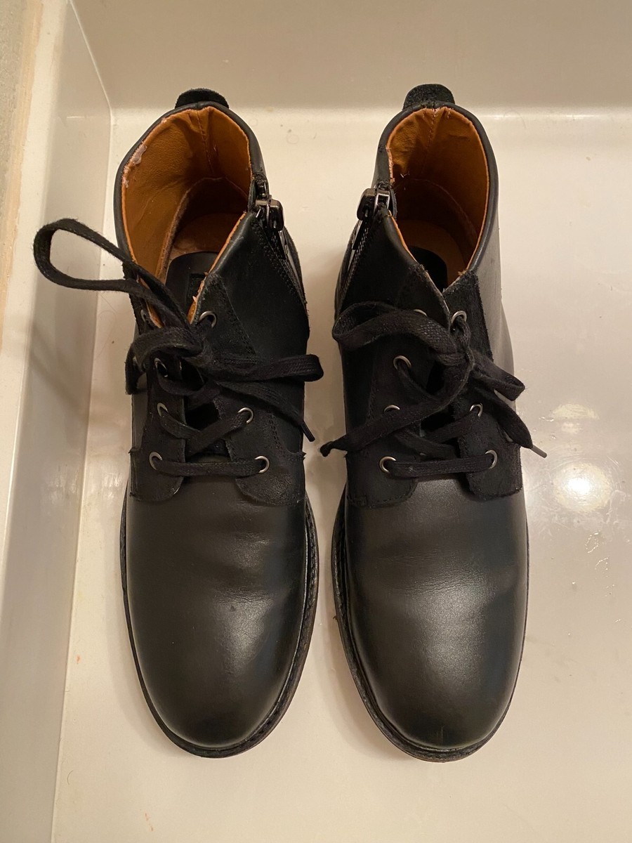 Saks Fifth Avenue black leather lace-up/zip-up ankle boots men's