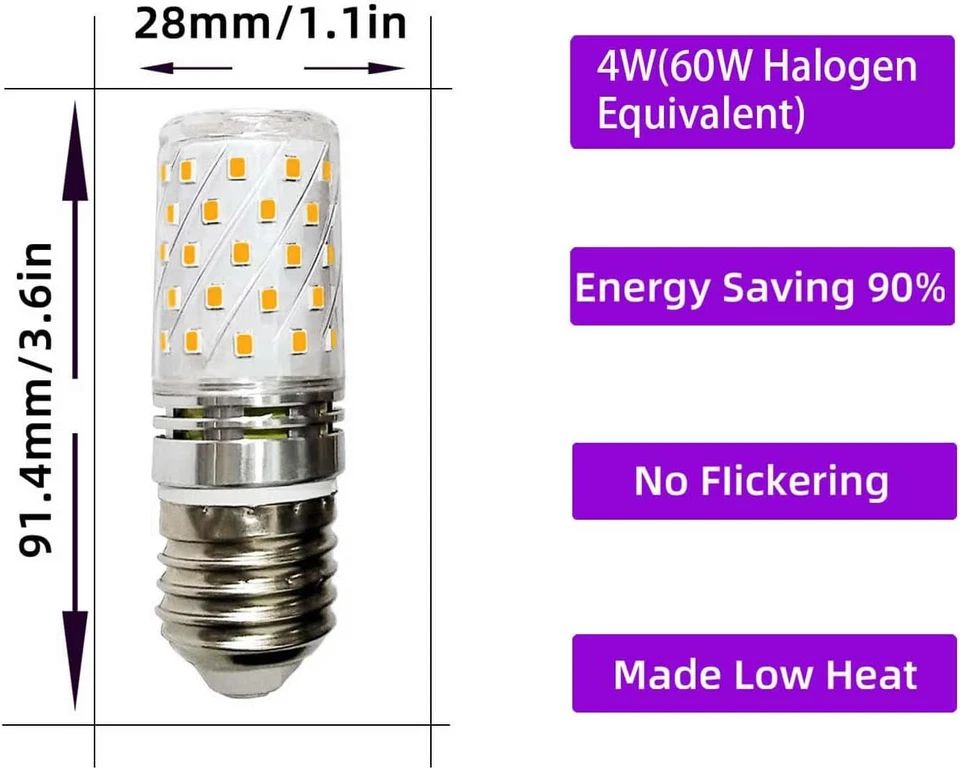 4 Pack E26 E27 LED Light Bulbs Dimmable 60w 50w 40w Halogen Equivalent Edison Wa - Image 4 of 4
