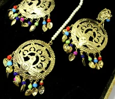 Earrings Tikka Set Goldplated Peacock new Bridal Kundan wedding Partywear set