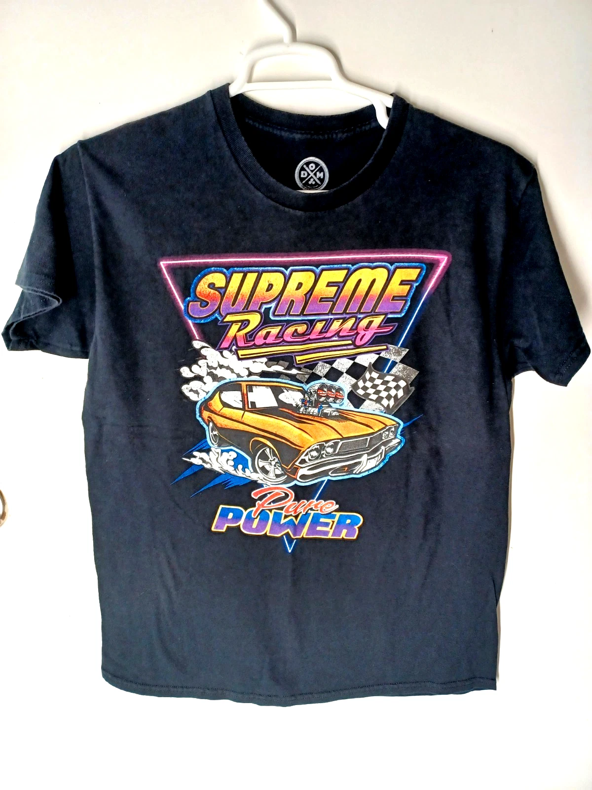 T shirt DOM Supreme Racing homme taille L noir manches courtes col rond coton