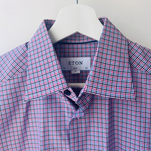 Camisa ETON Slim Fit Rosa/Azul Cuadros, Talla M - Imagen 8 de 11