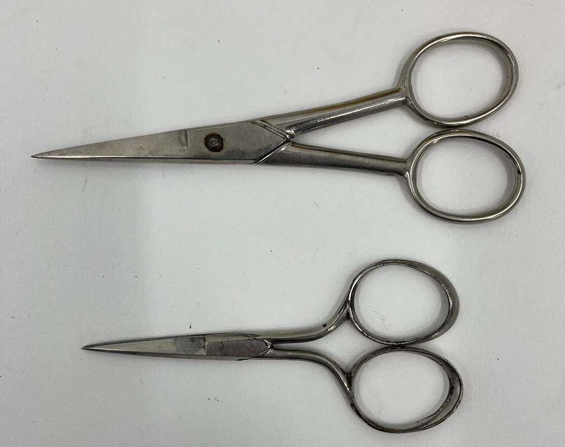 Vintage Lot Of 2 Pair Embroidery Small Sewing Scissors Stainless