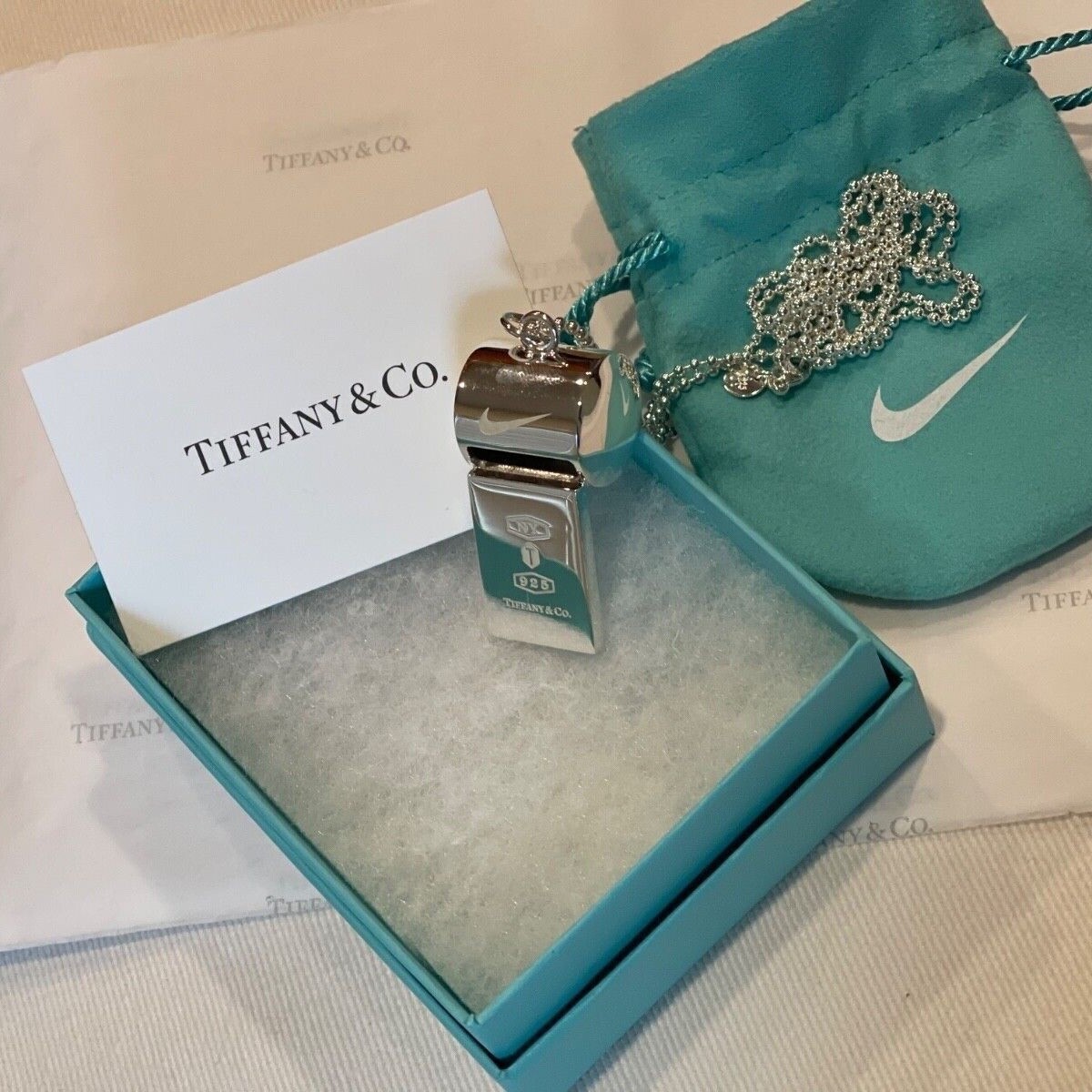 Tiffany &Co x Nike *New In Box* Silver Whistle Pendant & Chain All