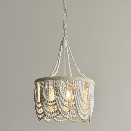 Bohemia White Wood Beads Chandelier Coastal Farmhosue Pendant Hanging Light F... - 第 2/6 張圖片