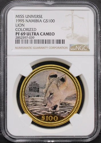 Namibia 1995 Miss Universe Lion 100$ Gold Coin NGC 69