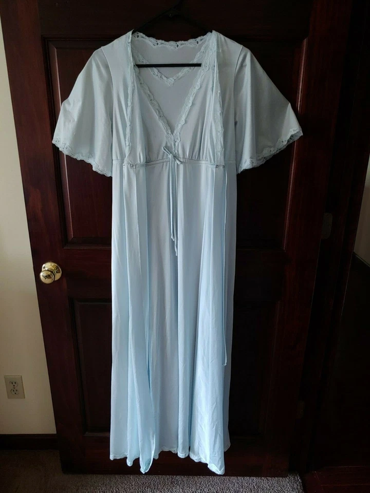 SHADOWLINE Vintage Bata Camisón CONJUNTO Bebé Azul Lencería Pequeño Foto 2 de 4