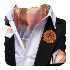 Silk Ascot for Men Self Tie Men's Cravat and Flower Lapel Pin Orange