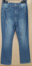 NEW Alice + Olivia Studded Straight Leg High Waist Denim Jeans Women's 29 NWT