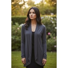 Belldini Gray Studded Whimsgoth Open Front Cardigan Casual Lightweight Knit Sz M