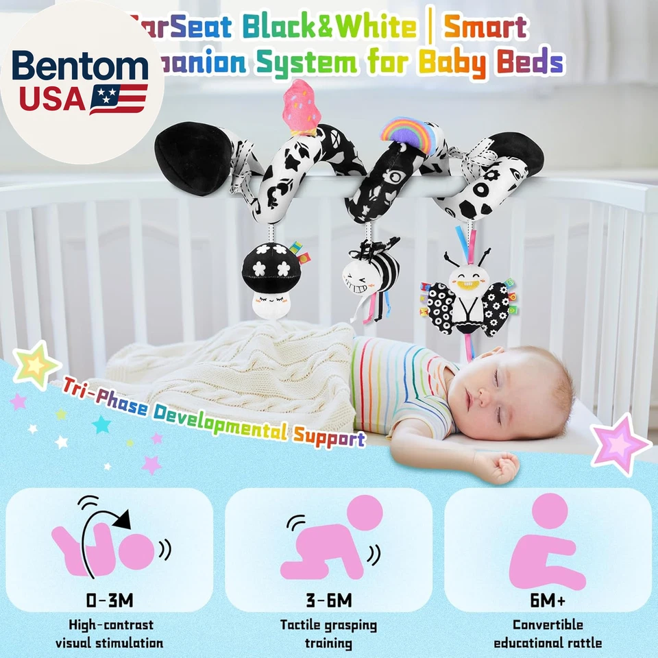 Juguetes de asiento de coche en espiral para bebés, 0-6 meses cochecito actividad juguetes colgantes  Foto 4 de 4