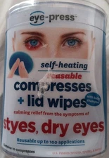 Eye-Press Self-Heating Reusable Compresses + Lid Wipes 10ct. NEW