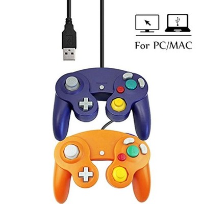 Lot Of 2 USB Wired Controller Gamepad GameCube For Windows PC MAC Purple And Gam